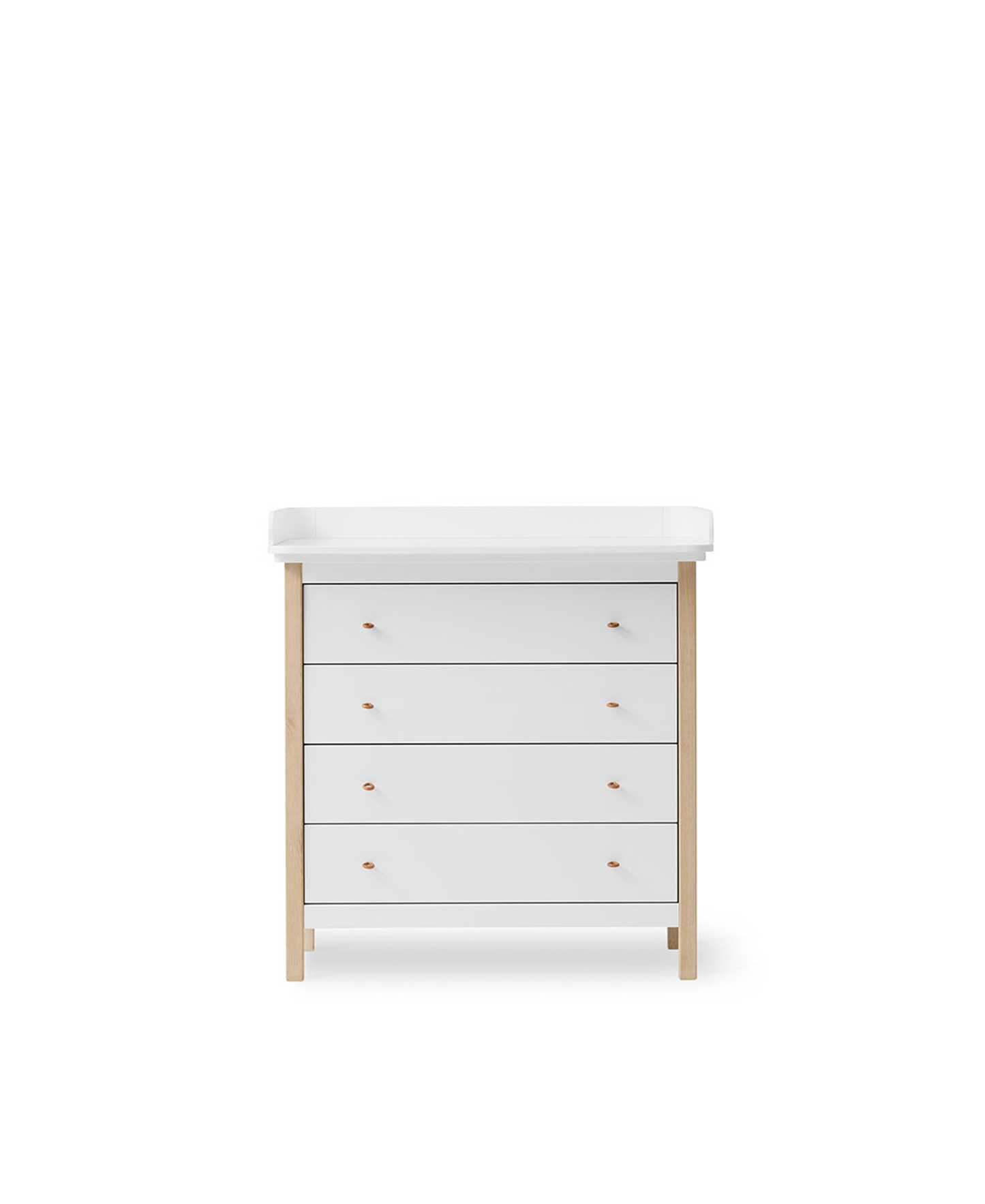 Commode de chambre d'enfant en bois 4 tiroirs, blanc/chêne