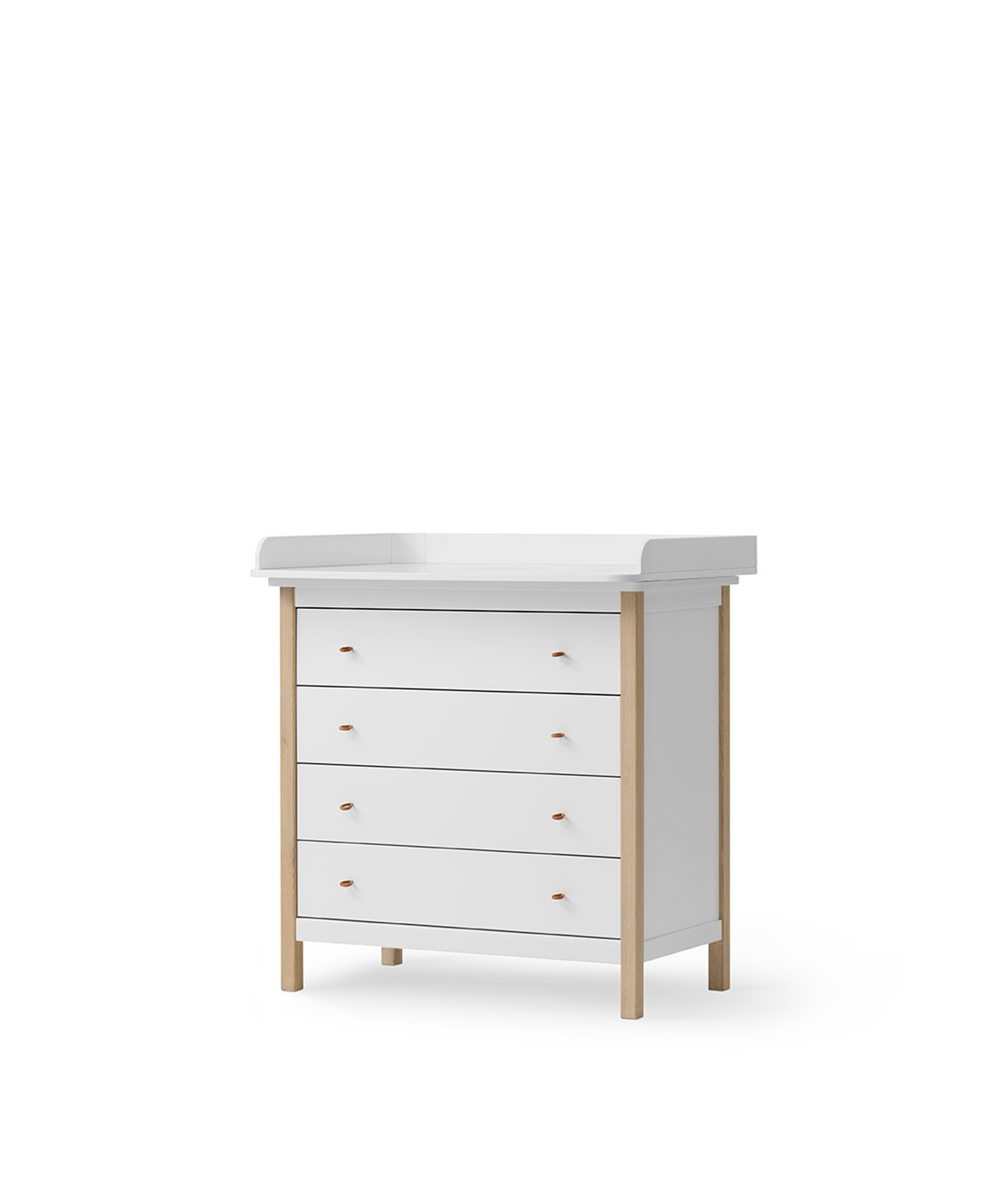 Commode de chambre d'enfant en bois 4 tiroirs, blanc/chêne