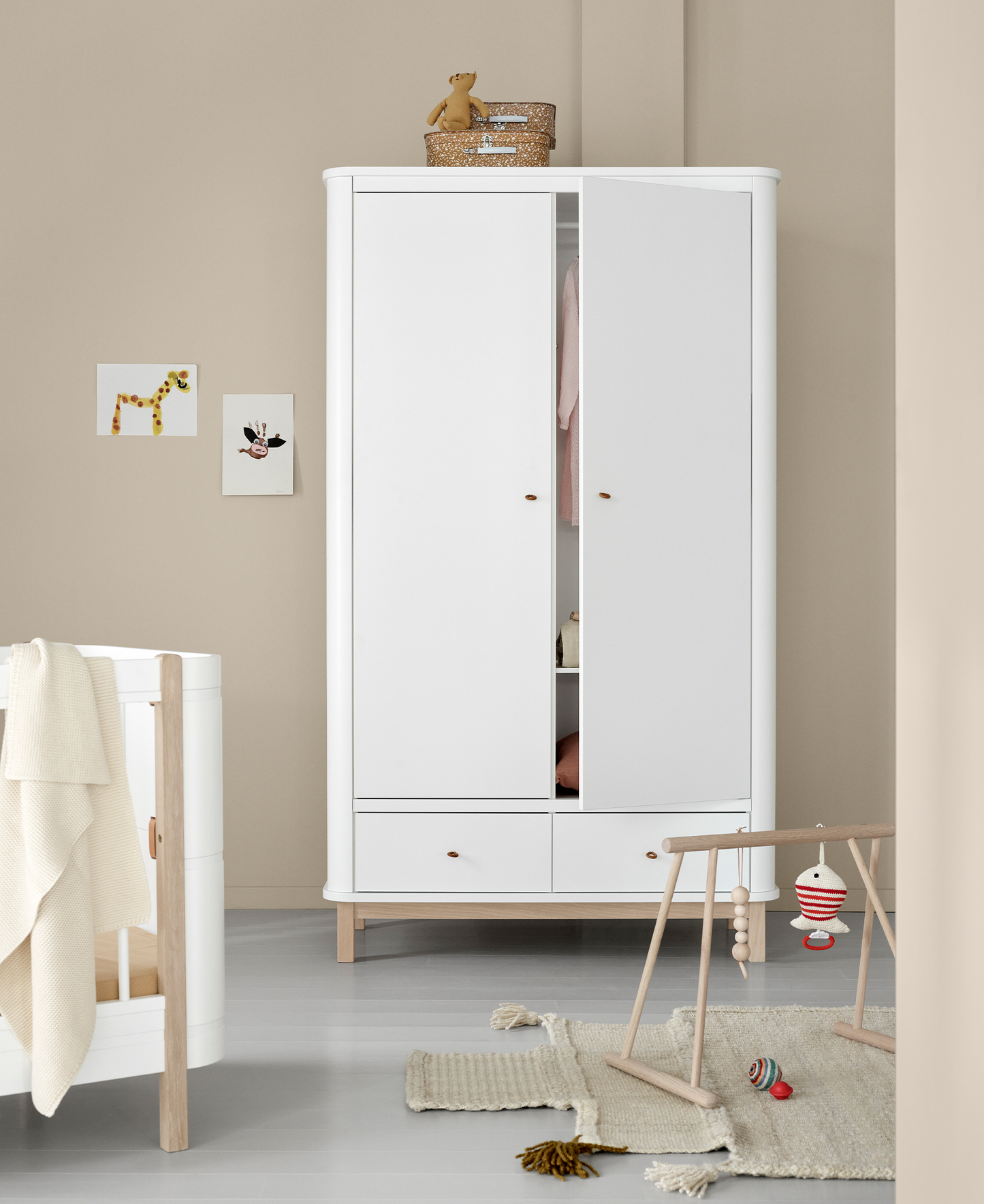 Armoire en bois 2 portes, blanc/chêne