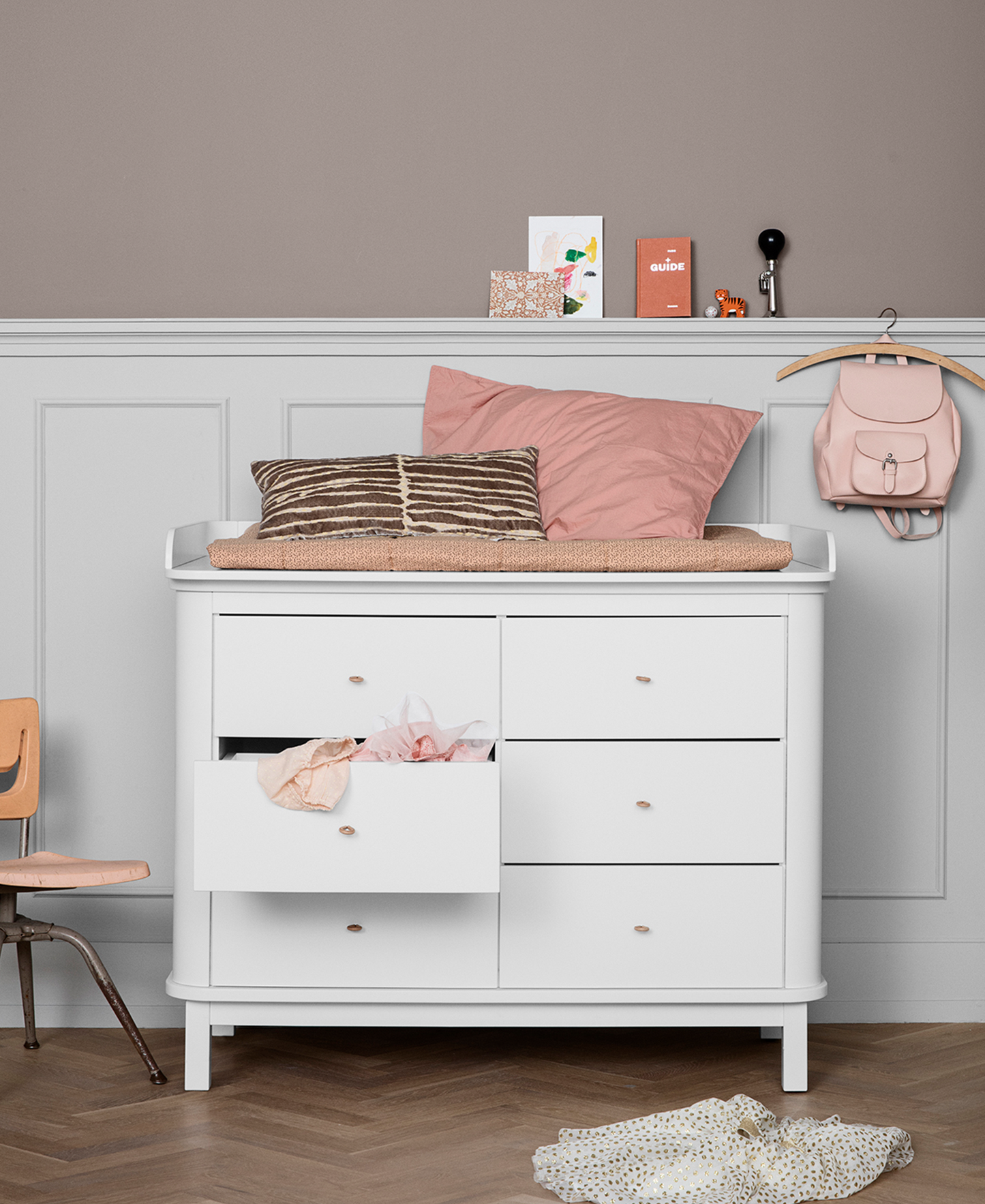 Commode de chambre d'enfant en bois 6 tiroirs, blanche