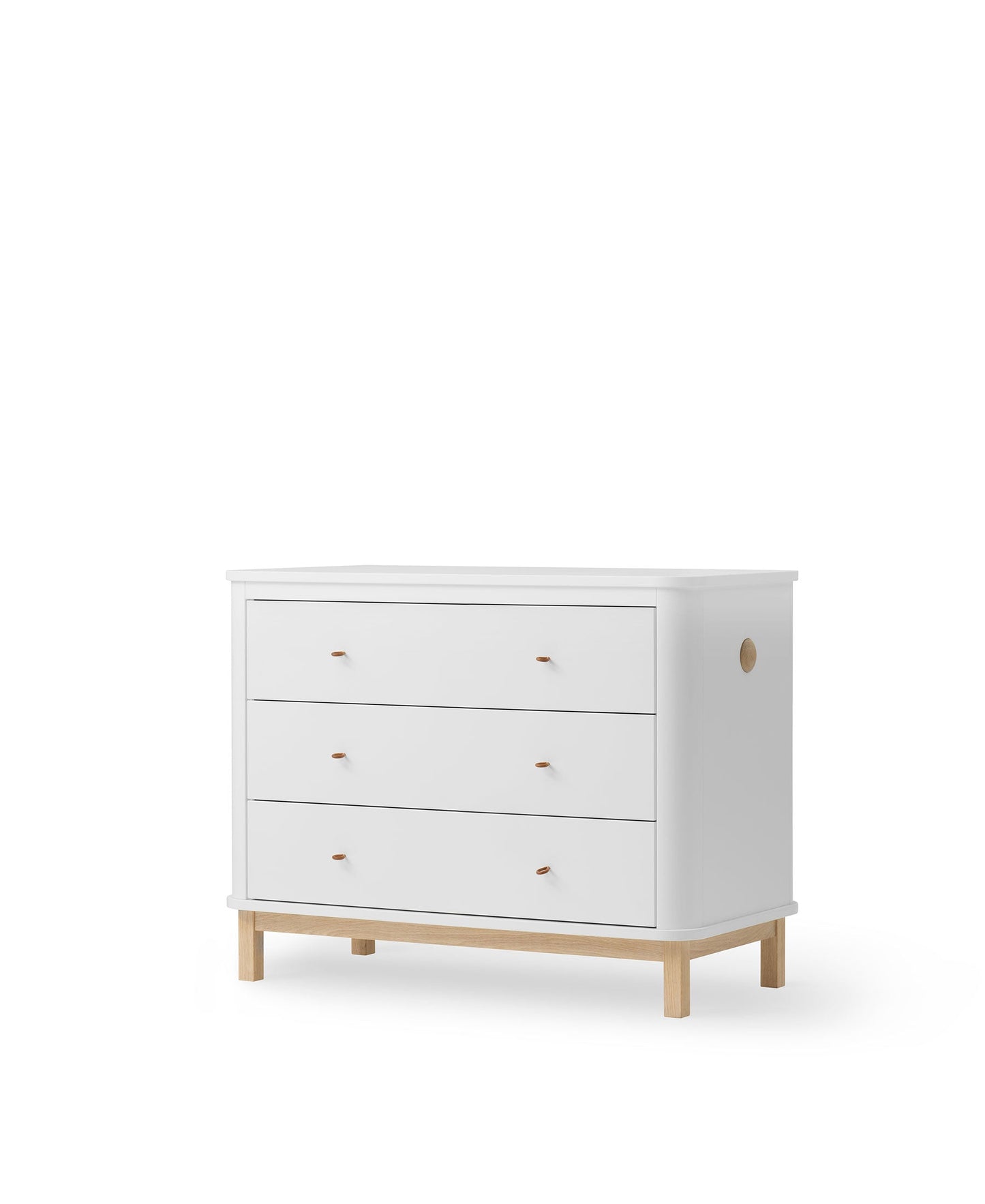 Commode en bois 3 tiroirs, blanc/chêne