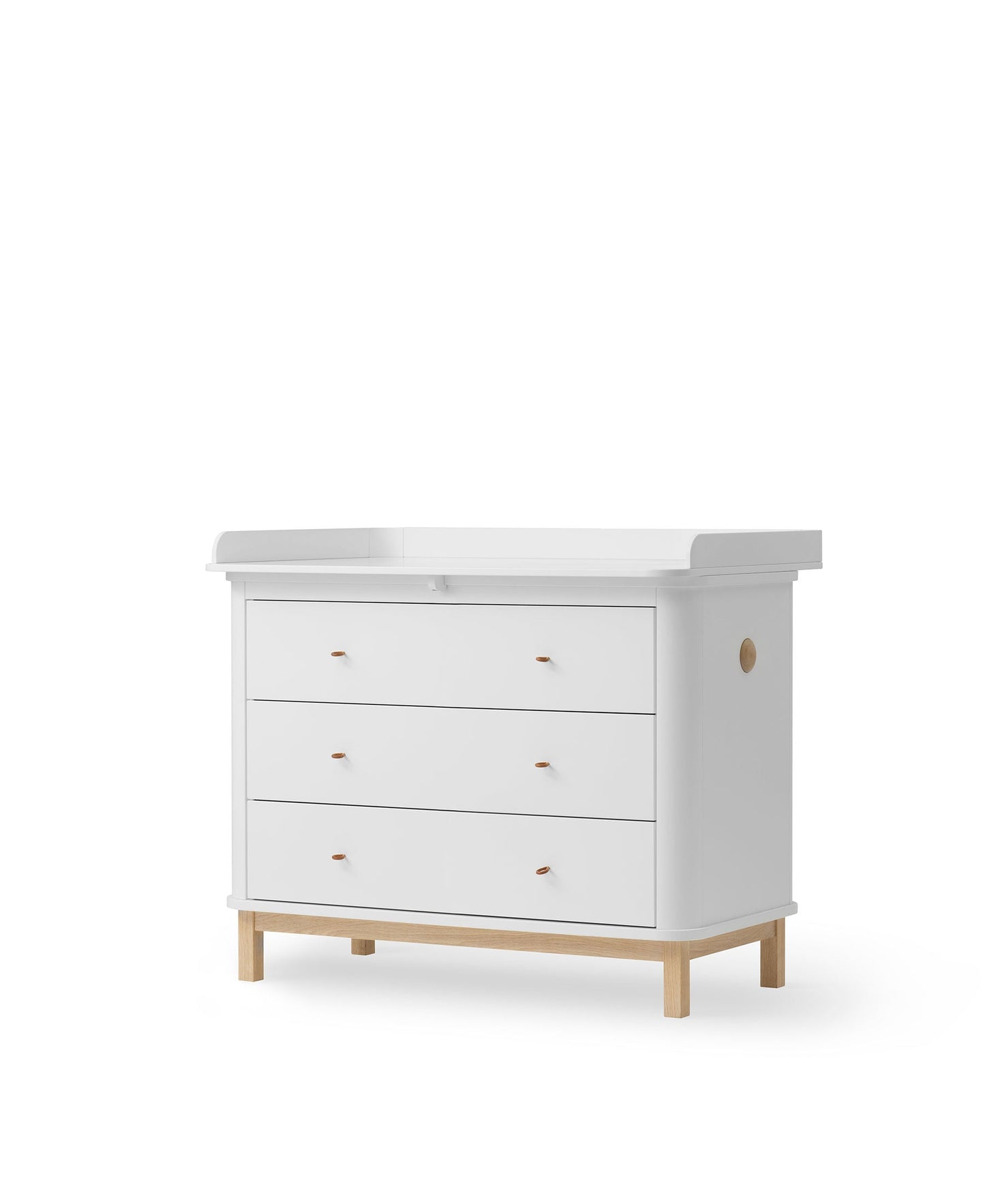 Commode de chambre d'enfant en bois 3 tiroirs, blanc/chêne
