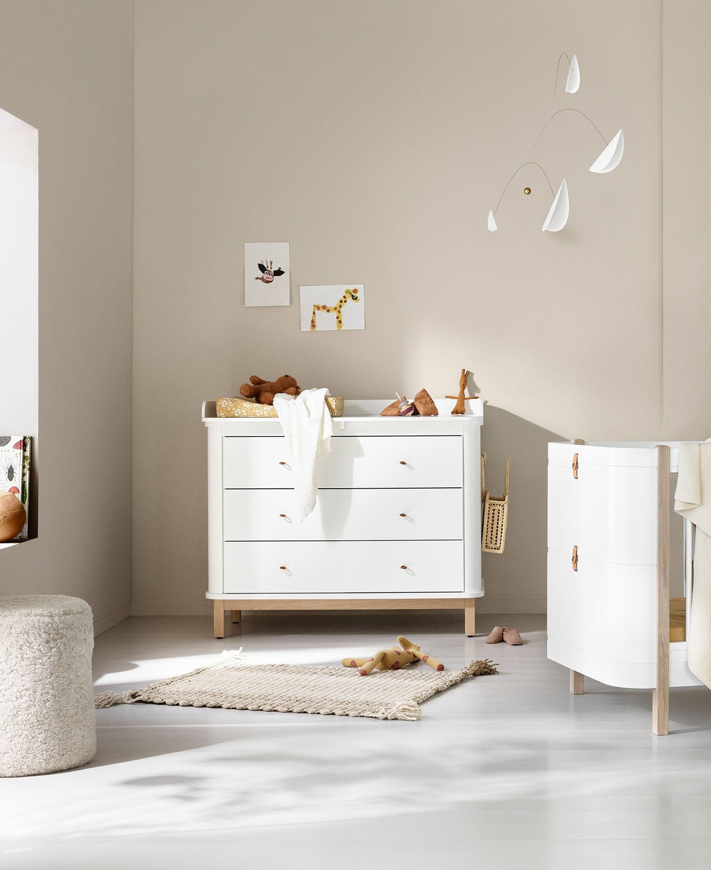Commode de chambre d'enfant en bois 3 tiroirs, blanc/chêne