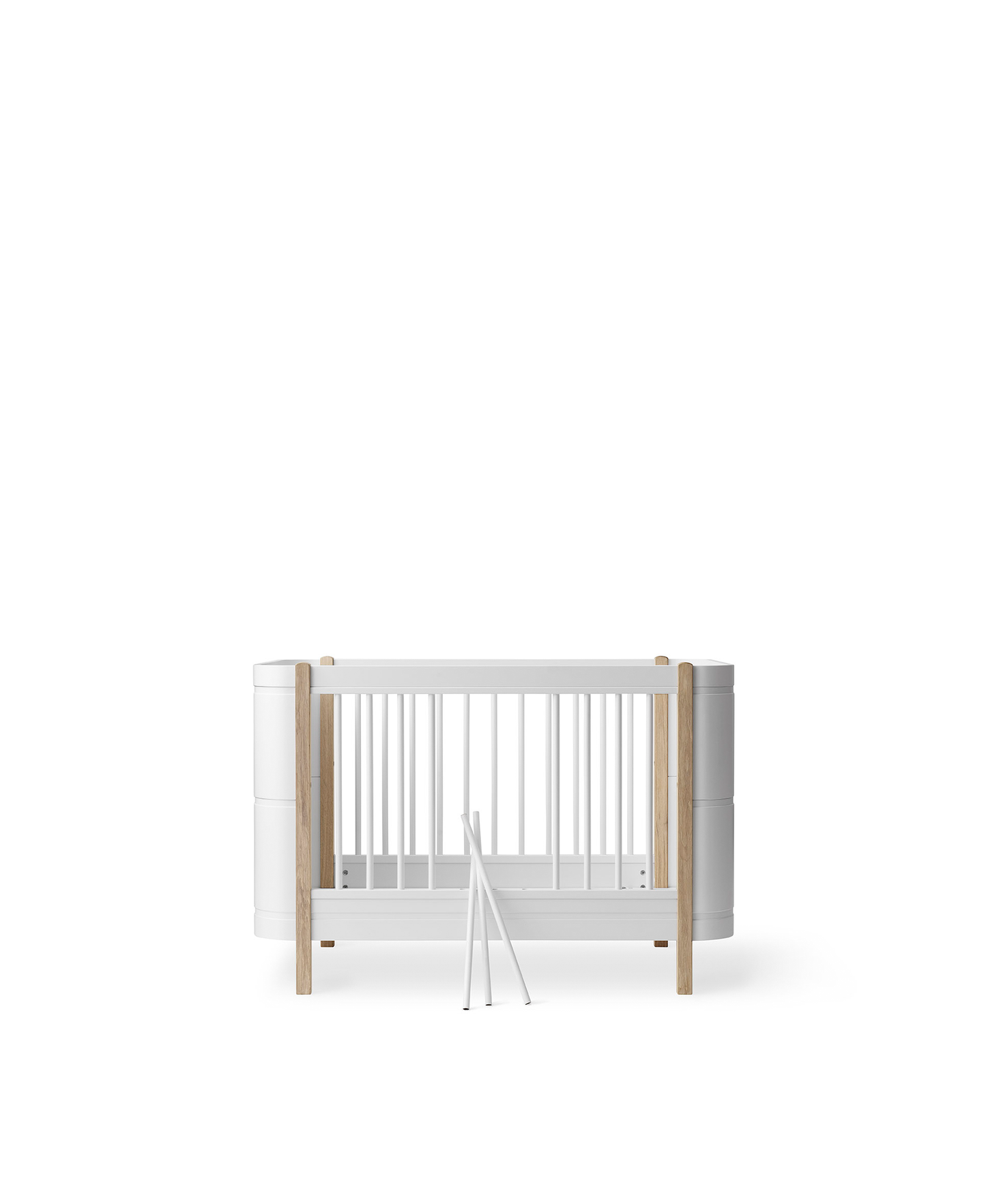 Lit bébé Wood Mini+ avec kit junior, blanc/chêne