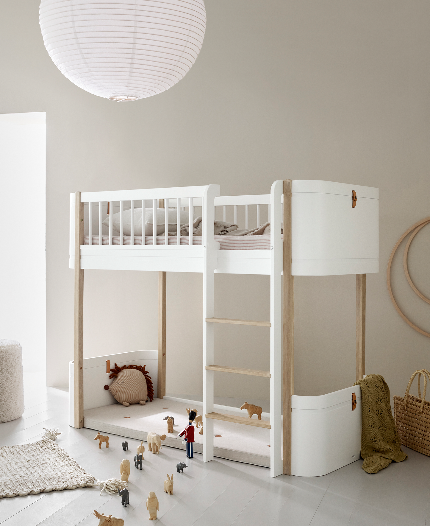 Lit mezzanine bas Wood Mini+, blanc/chêne