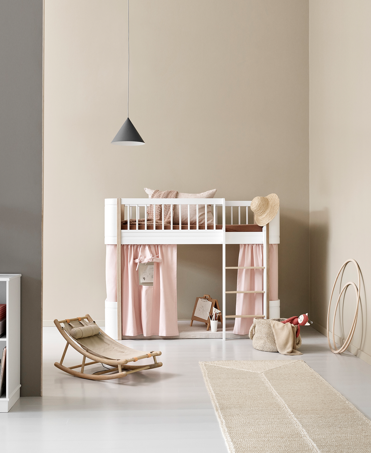 Lit mezzanine bas Wood Mini+, blanc/chêne