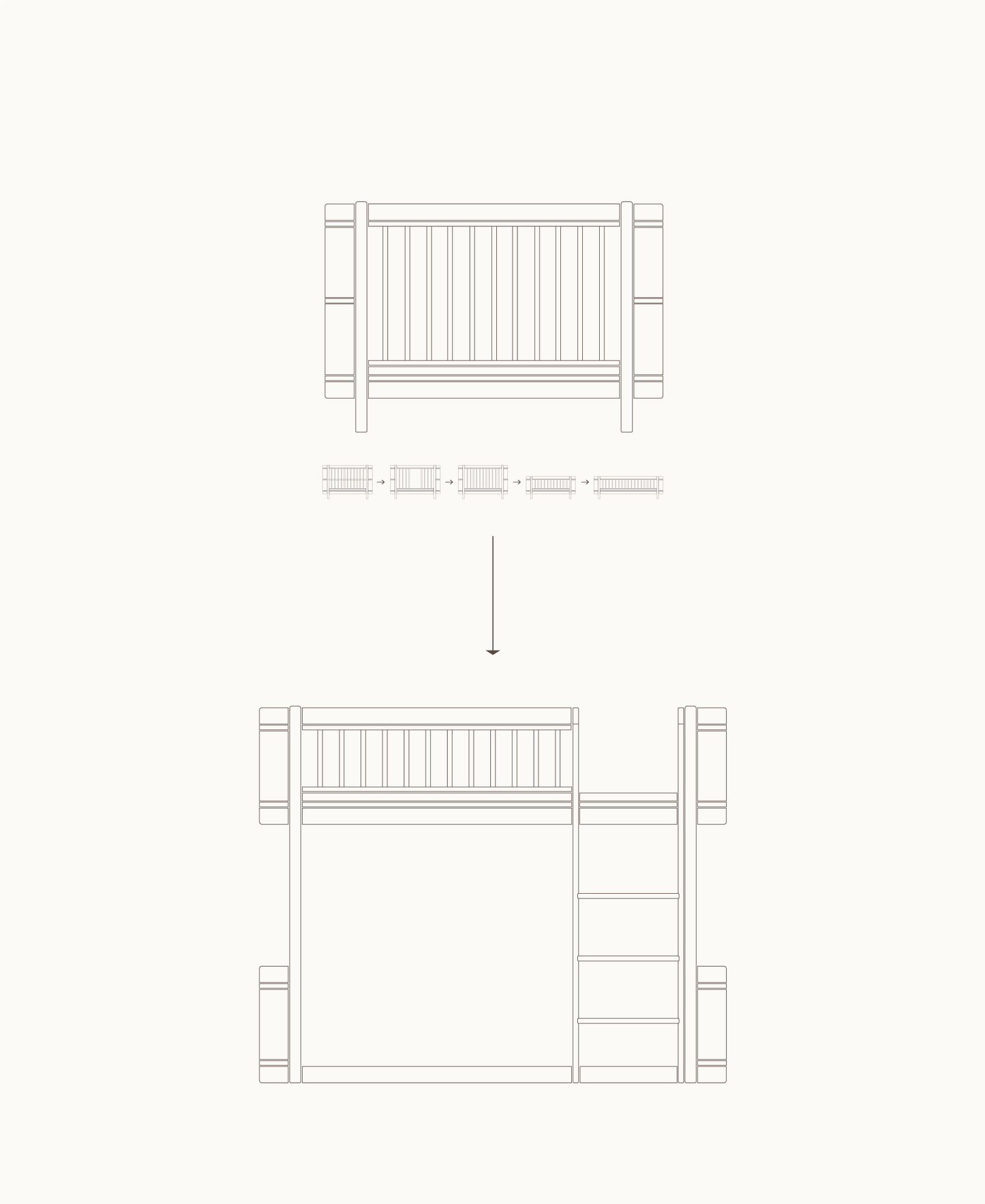 Lit bébé Mini+ avec kit junior pour lit mezzanine bas, blanc