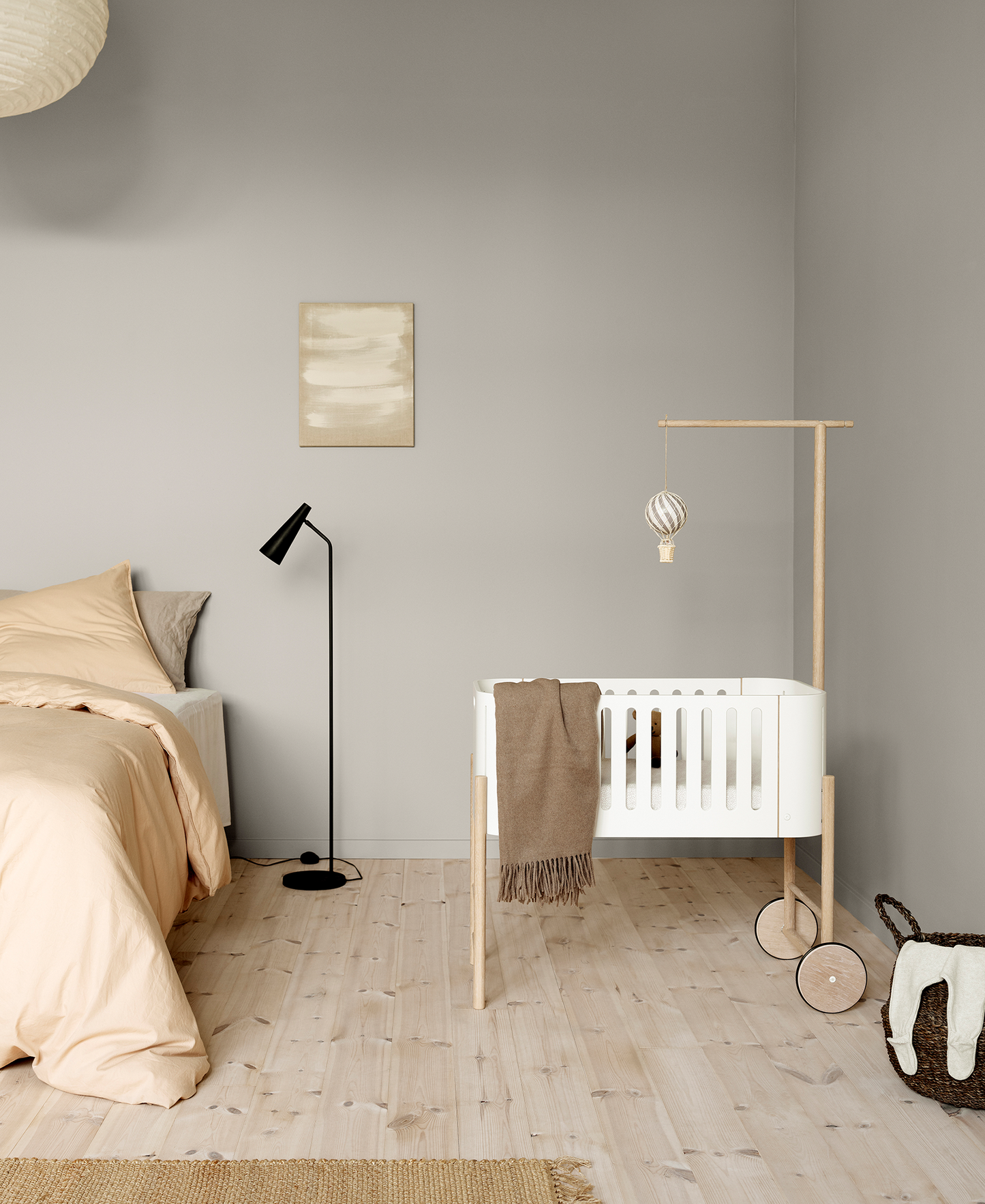 Lit cododo en bois avec banquette convertible, blanc/chêne