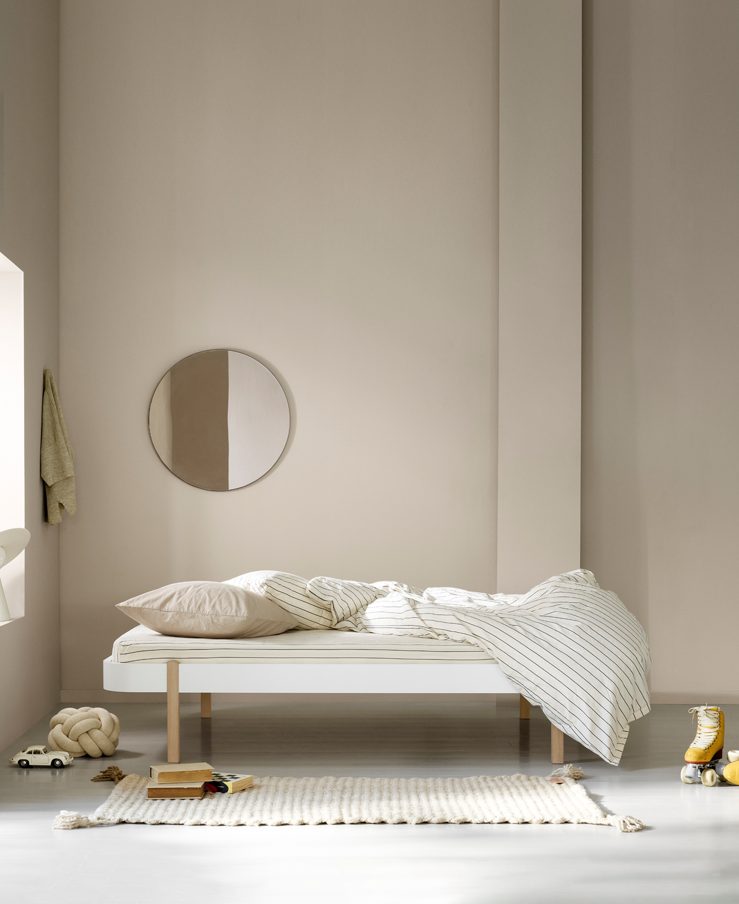 Lit transat en bois 120, blanc/chêne