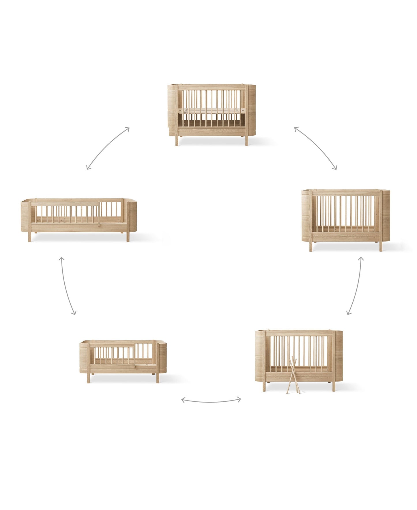 Lit bébé Wood Mini+ avec kit junior, chêne