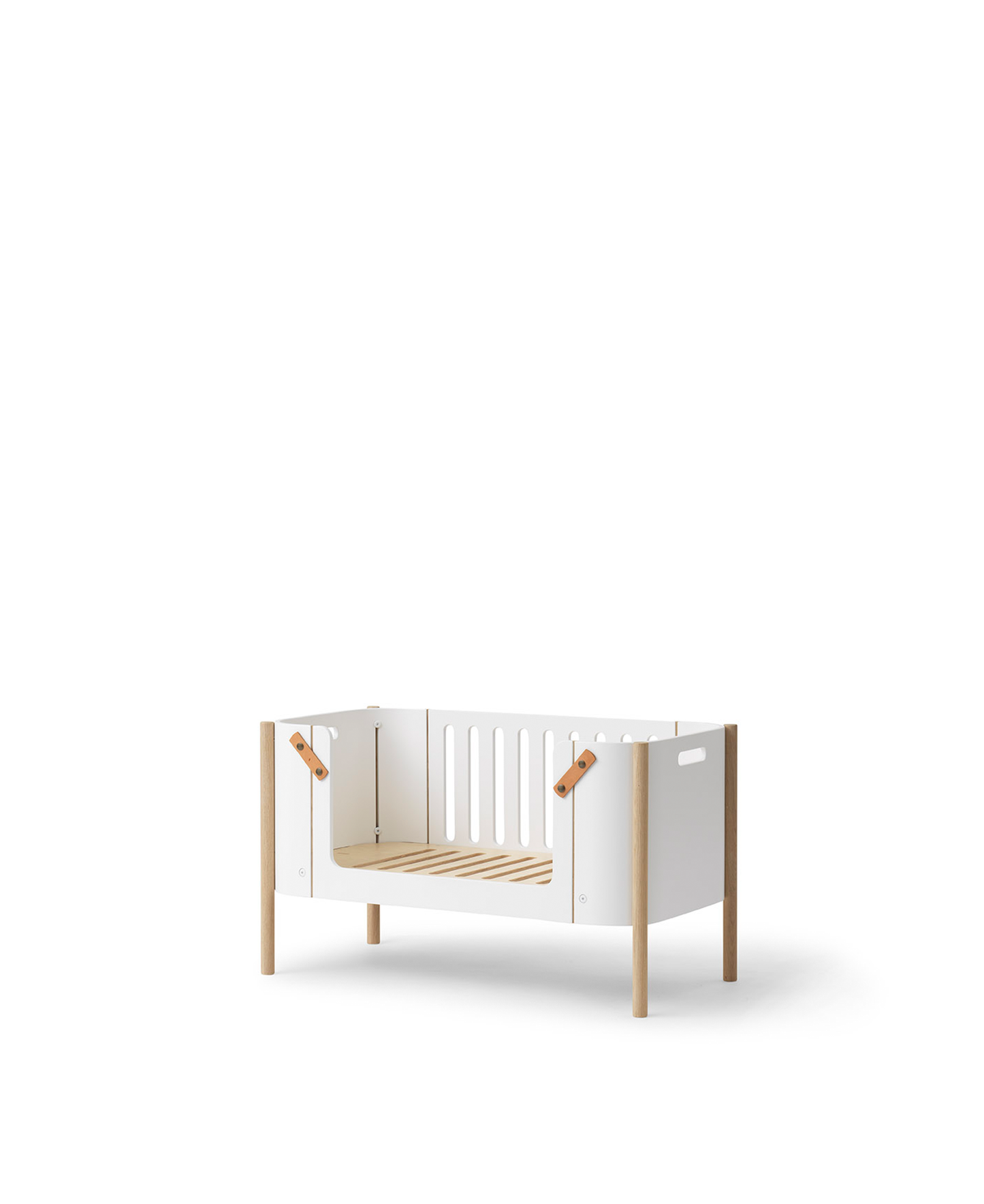 Lit cododo en bois avec banquette convertible, blanc/chêne