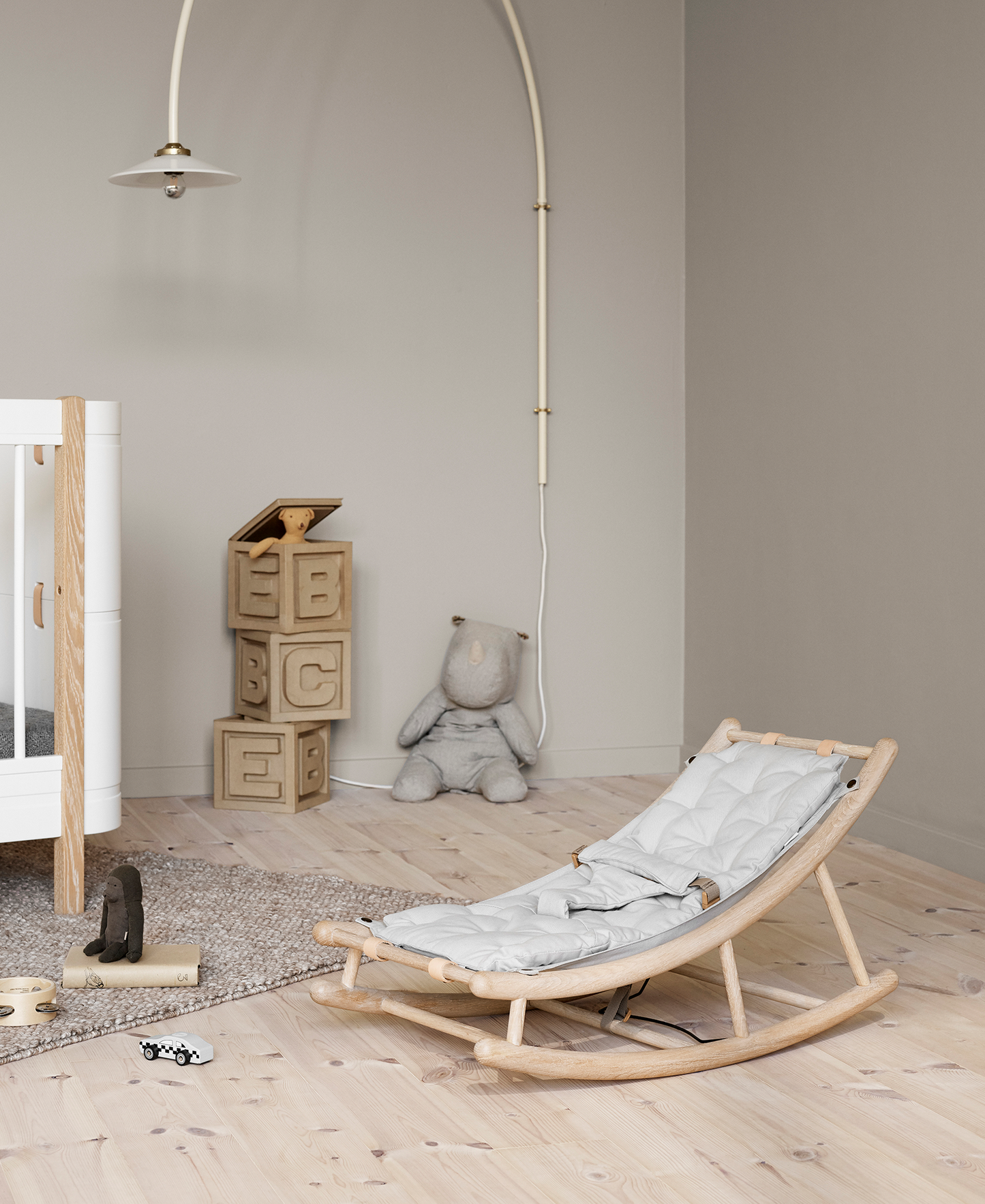 Transat en bois pour bébé et enfant en bas âge, chêne/gris