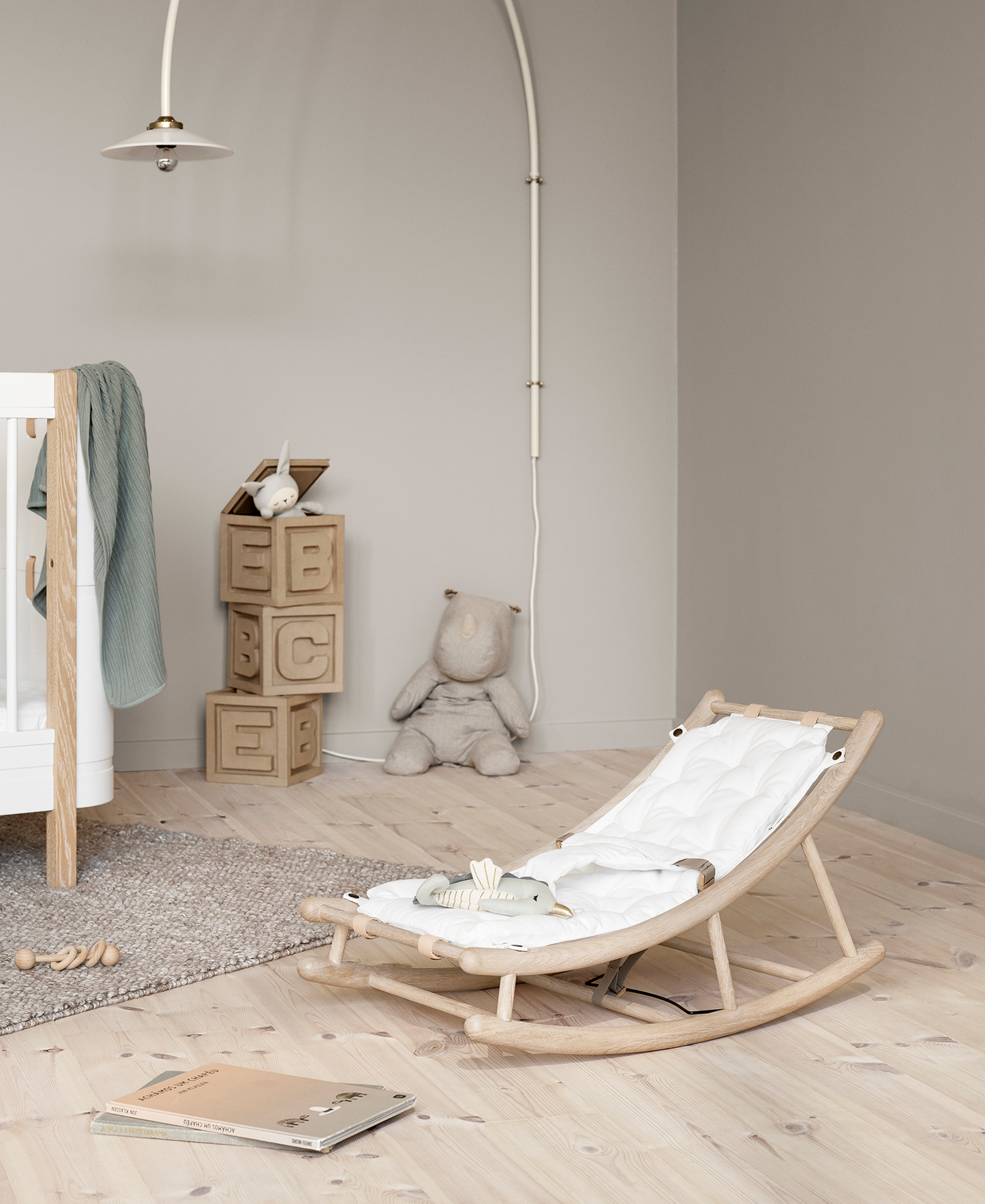 Transat en bois pour bébé et tout-petit, chêne/blanc