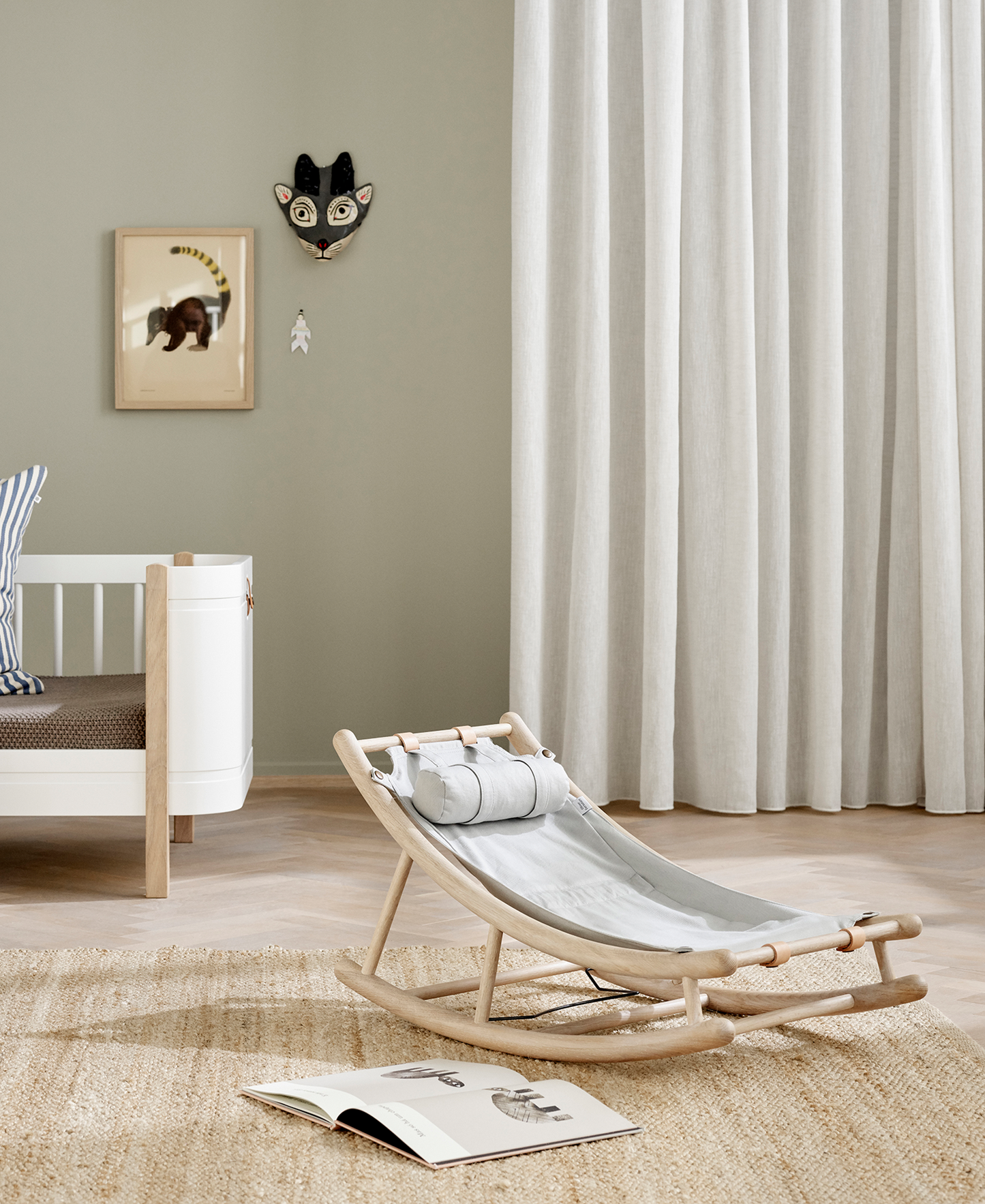 Chaise à bascule en bois pour tout-petits, chêne/gris