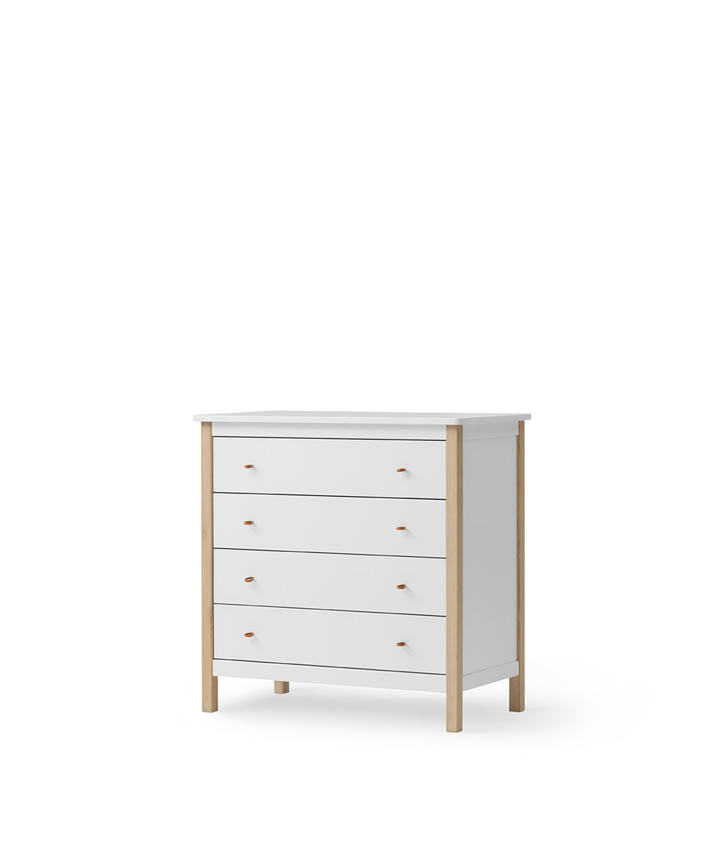 Commode en bois 4 tiroirs, blanc/chêne