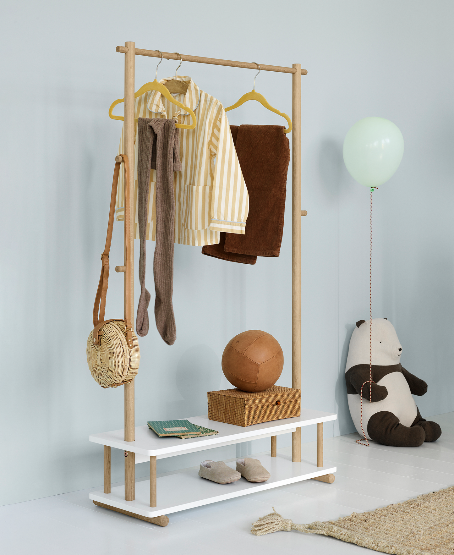 Portant à vêtements de camping, blanc/chêne