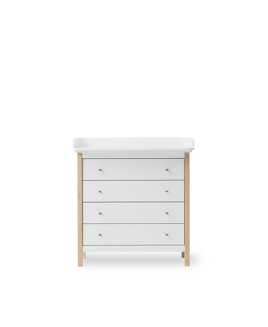 Commode de chambre d'enfant en bois 4 tiroirs, blanc/chêne