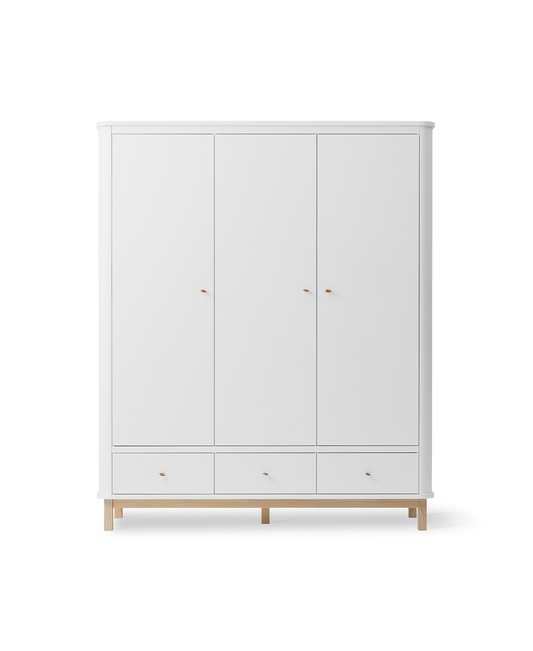Armoire en bois 3 portes, blanc/chêne