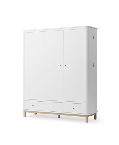 Armoire en bois 3 portes, blanc/chêne