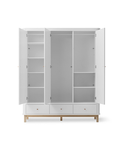 Armoire en bois 3 portes, blanc/chêne