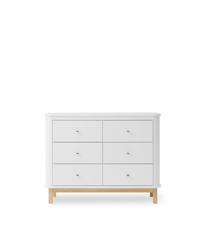 Commode en bois 6 tiroirs, blanc/chêne