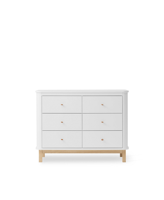 Commode en bois 6 tiroirs, blanc/chêne