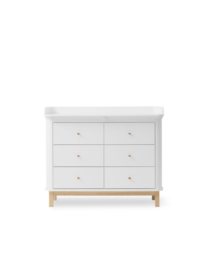 Commode de chambre d'enfant en bois 6 tiroirs, blanc/chêne