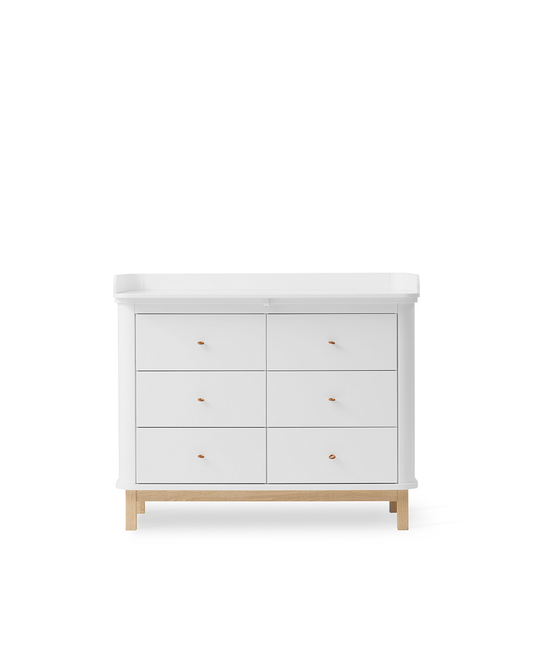 Commode de chambre d'enfant en bois 6 tiroirs, blanc/chêne