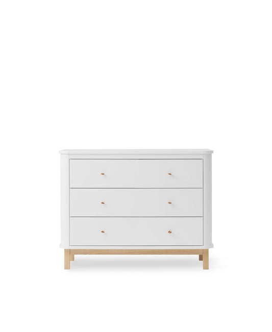 Commode en bois 3 tiroirs, blanc/chêne