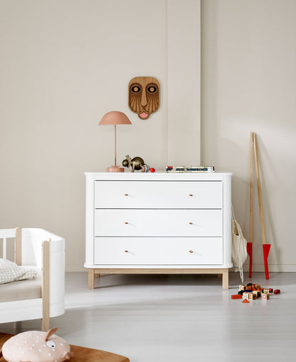 Commode en bois 3 tiroirs, blanc/chêne