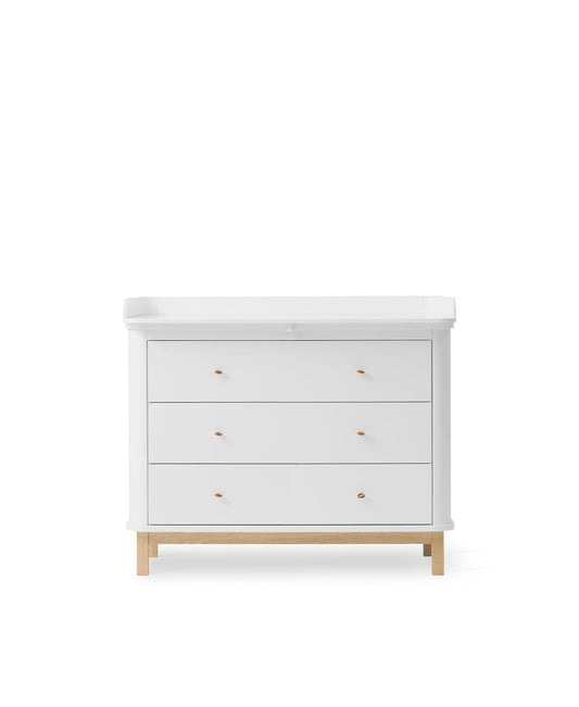 Commode de chambre d'enfant en bois 3 tiroirs, blanc/chêne