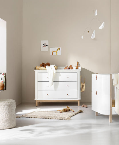 Commode de chambre d'enfant en bois 3 tiroirs, blanc/chêne
