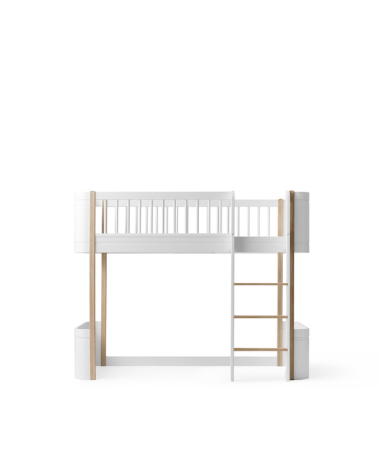 Lit mezzanine bas Wood Mini+, blanc/chêne
