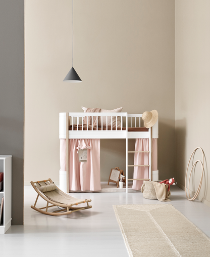 Lit mezzanine bas Wood Mini+, blanc/chêne