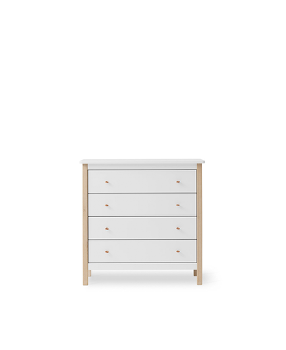 Commode en bois 4 tiroirs, blanc/chêne